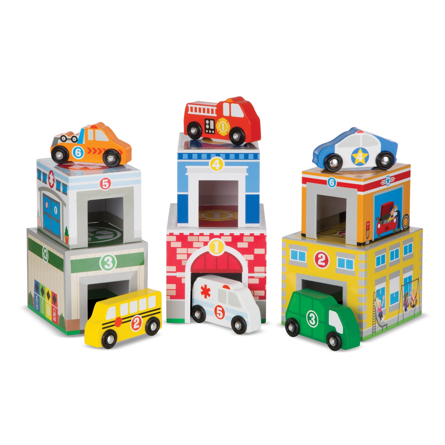 Melissa & Doug Wooden Nesting & Sorting Buildings and Vehicles