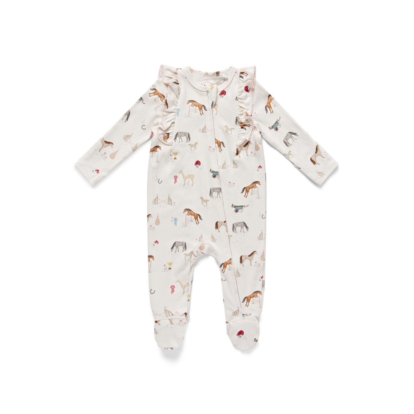 Organic Cotton Pony Print Frill Zip Sleepsuit Wholesale