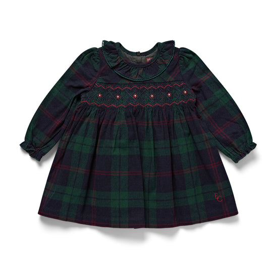 The Navy and Green Tartan Smocked Dress Wholesale