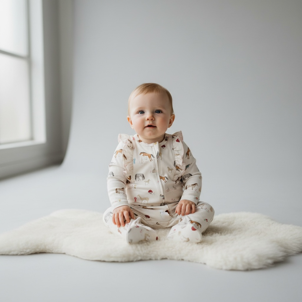 The Pony Print Frill Zip Sleepsuit – Eleanor Charles The Pony Print Frill Zip Sleepsuit – Eleanor Charles