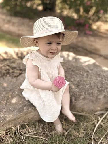 Girls' Sun Hat With Pink Ribbon for babies / children