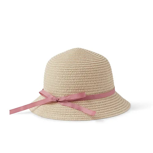 Girls' Bucket Hat With Pink Ribbon