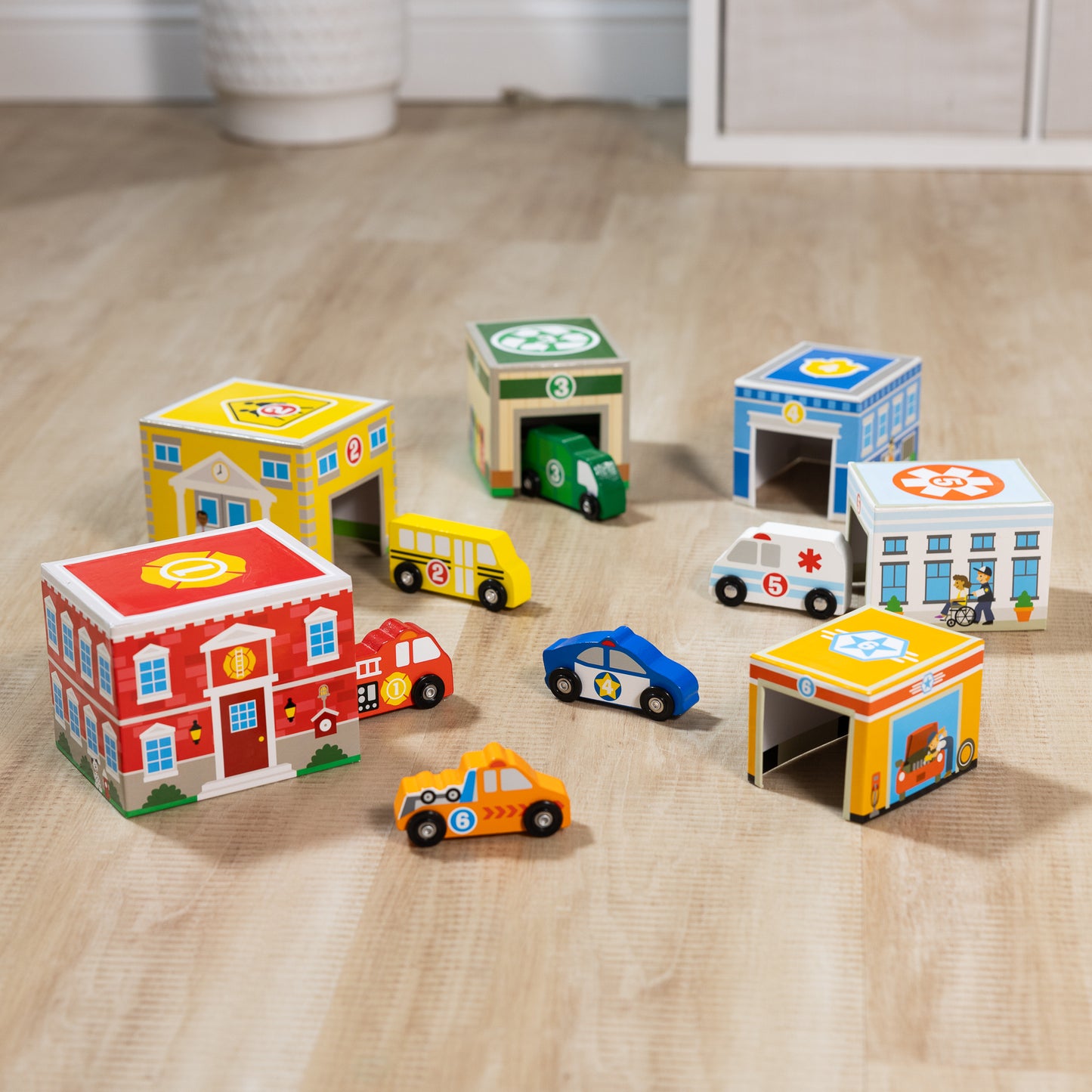 Melissa & Doug Wooden Nesting & Sorting Buildings and Vehicles
