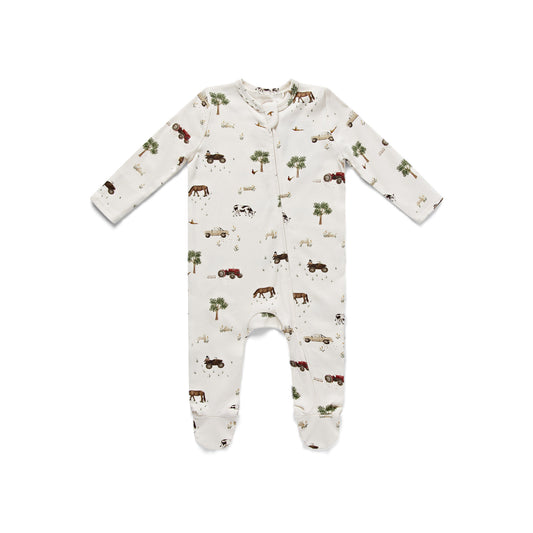 On The Farm Print Zip Sleepsuit Wholesale