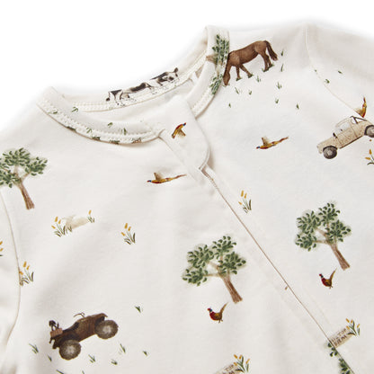 On The Farm Print Zip Sleepsuit Wholesale