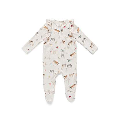 Organic Cotton Pony Print Frill Zip Sleepsuit Wholesale