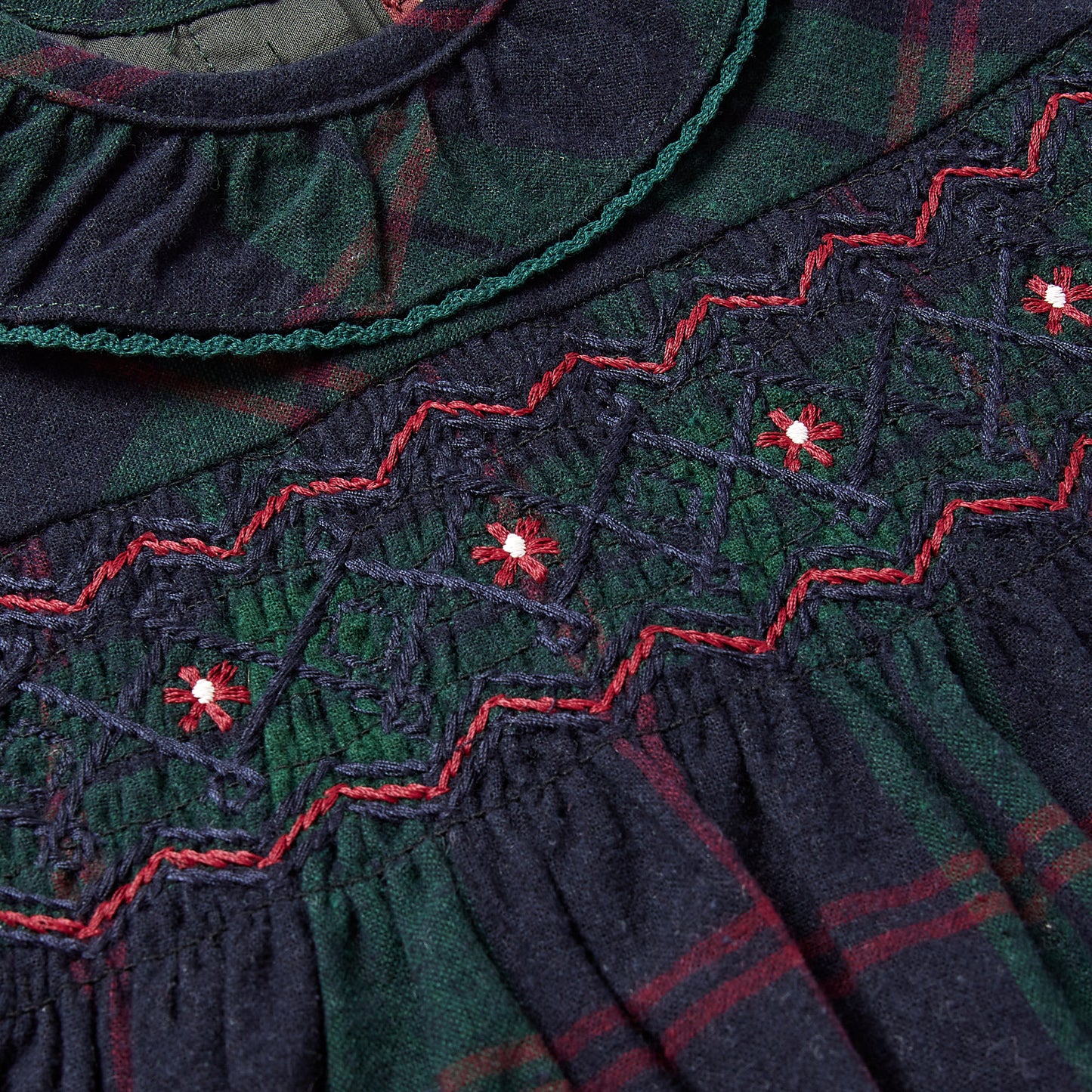 The Navy and Green Tartan Smocked Dress Wholesale
