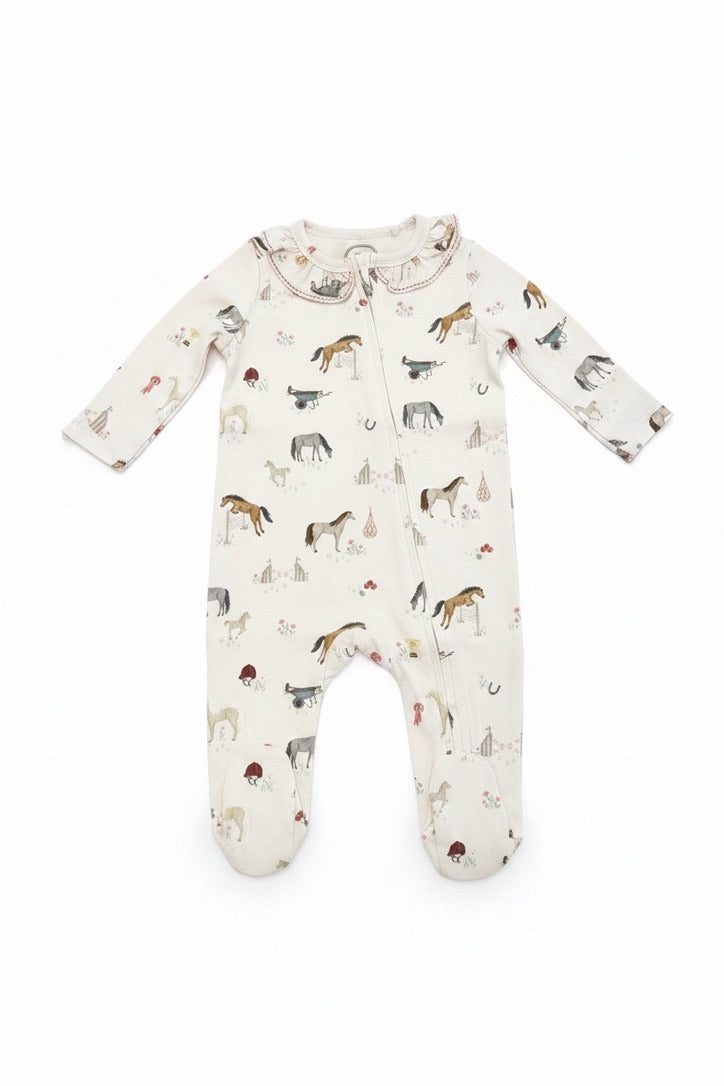 The Pony Print Frill Zip Sleepsuit NEW STYLE