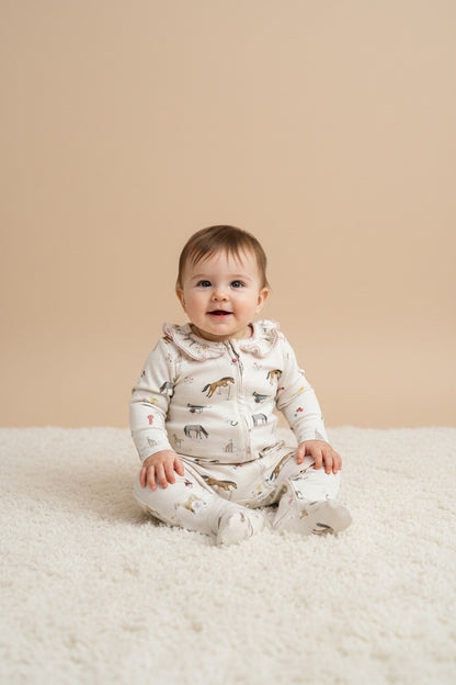 The Pony Print Frill Zip Sleepsuit NEW STYLE