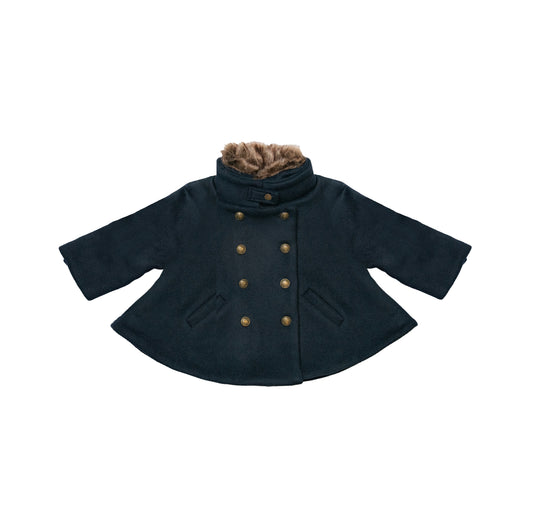 Navy 100% Wool Cape-Style Coat