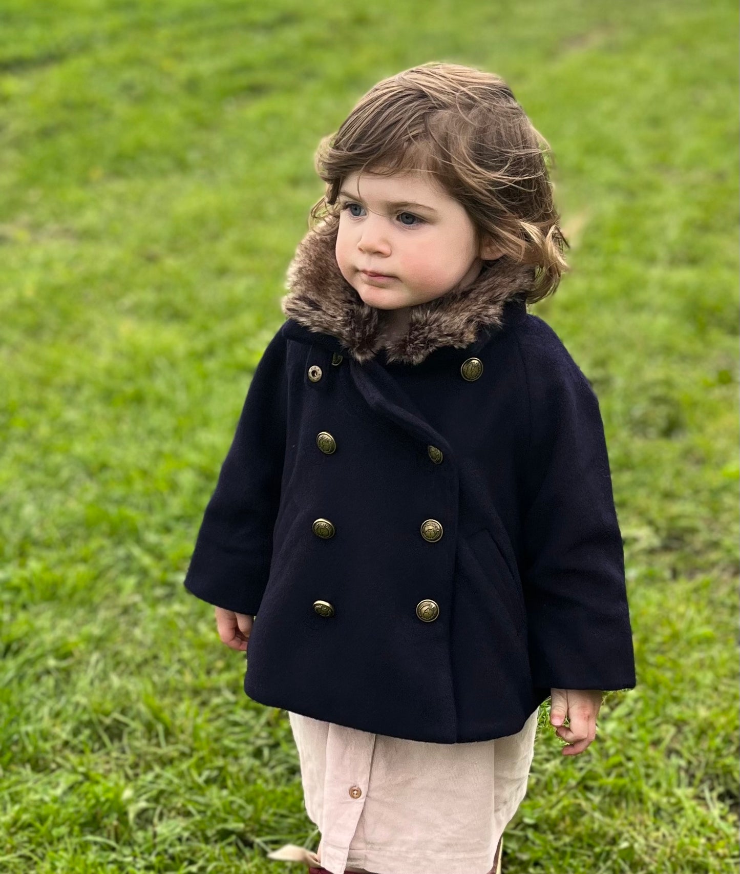 Navy 100% Wool Cape-Style Coat