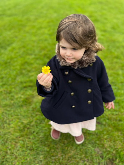 Navy 100% Wool Cape-Style Coat