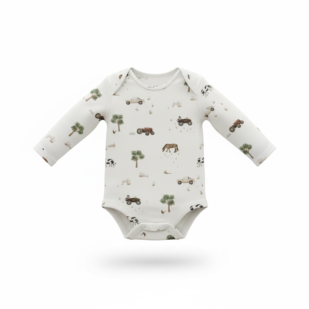 Organic Cotton Bodysuit Farm Print Wholesale