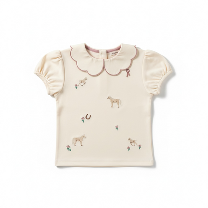 The Pony Embroidered Puff Sleeve Top